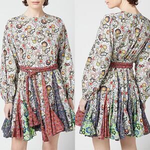 NWT Rhode Ella Large Mosaic Long Sleeve Belted Fit & Flare Floral Mini Dress